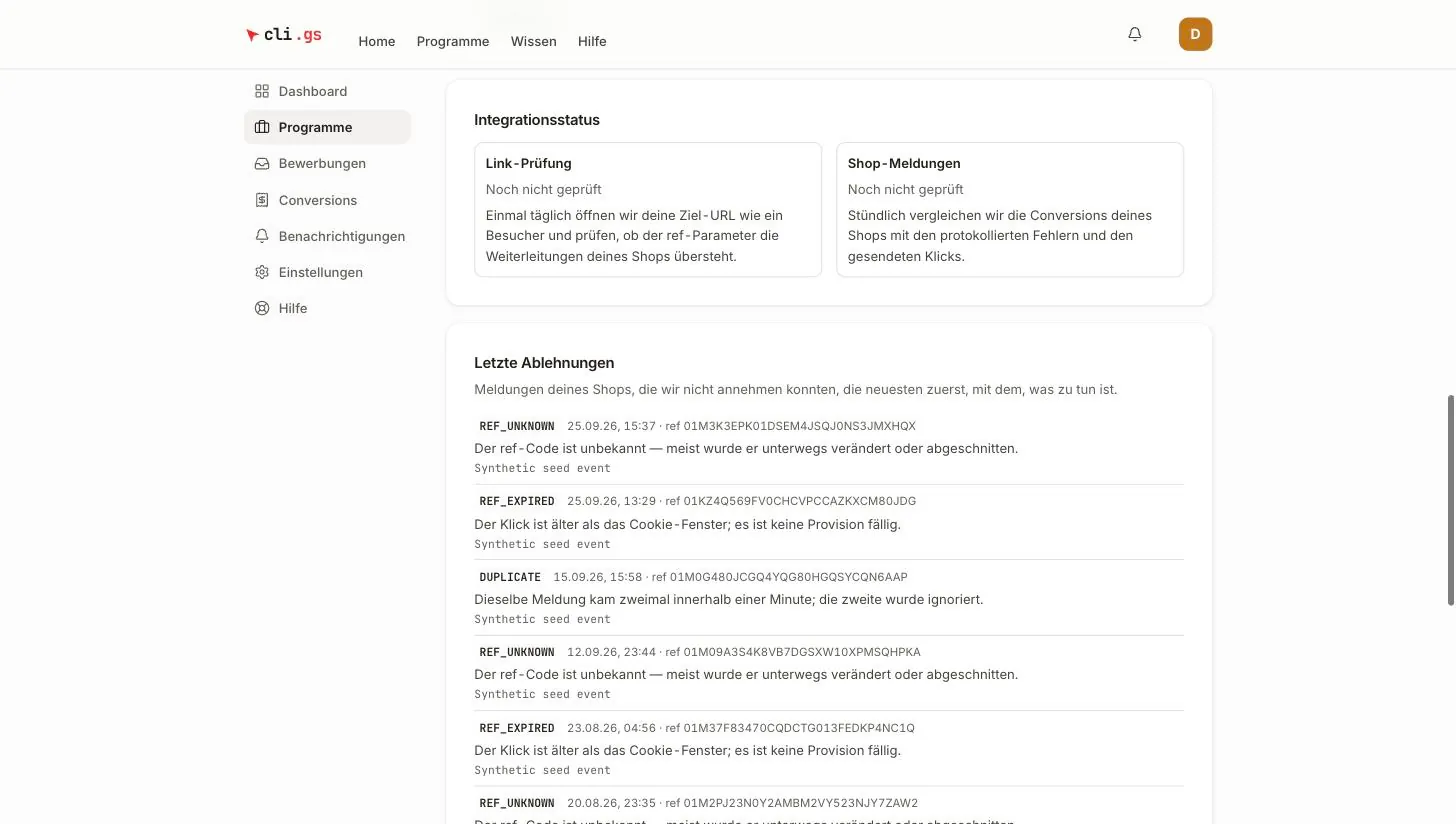 Integrationsstatus und letzte Ablehnungen