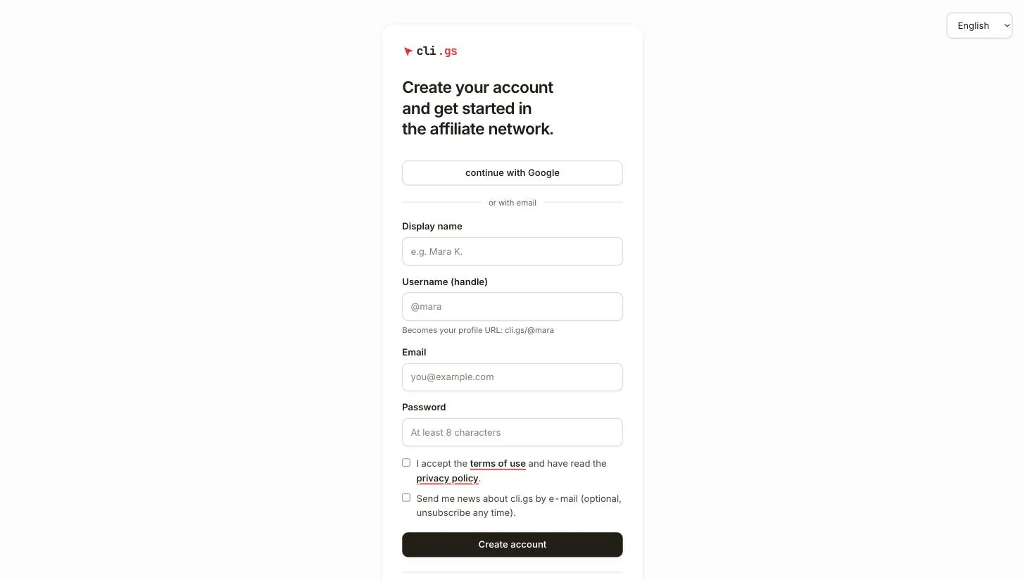 The sign-up form